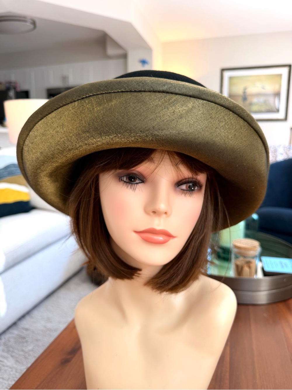 First Issue by Liz Claiborne 100% Wool Wide Brim Hat Black Olive Trim